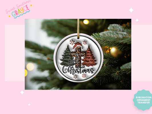 ORNAMENT SUBLIMATION TRANSFER - MERRY CHRISTMAS CROSS