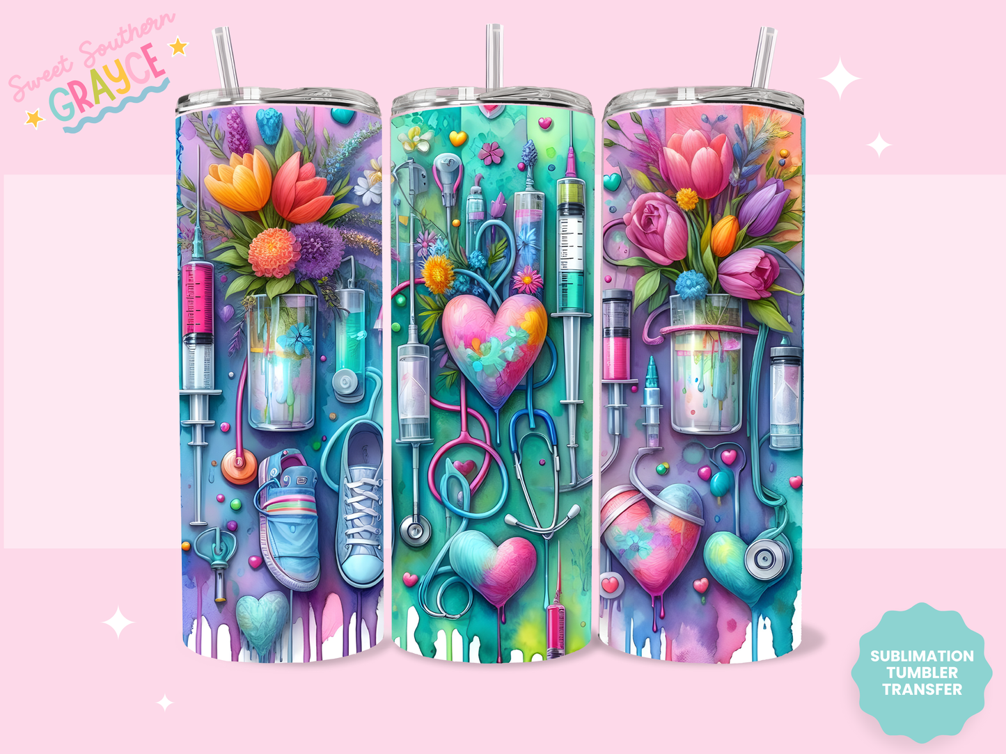 20oz SUBLIMATION TRANSFER - COLORFUL NURSING THINGS
