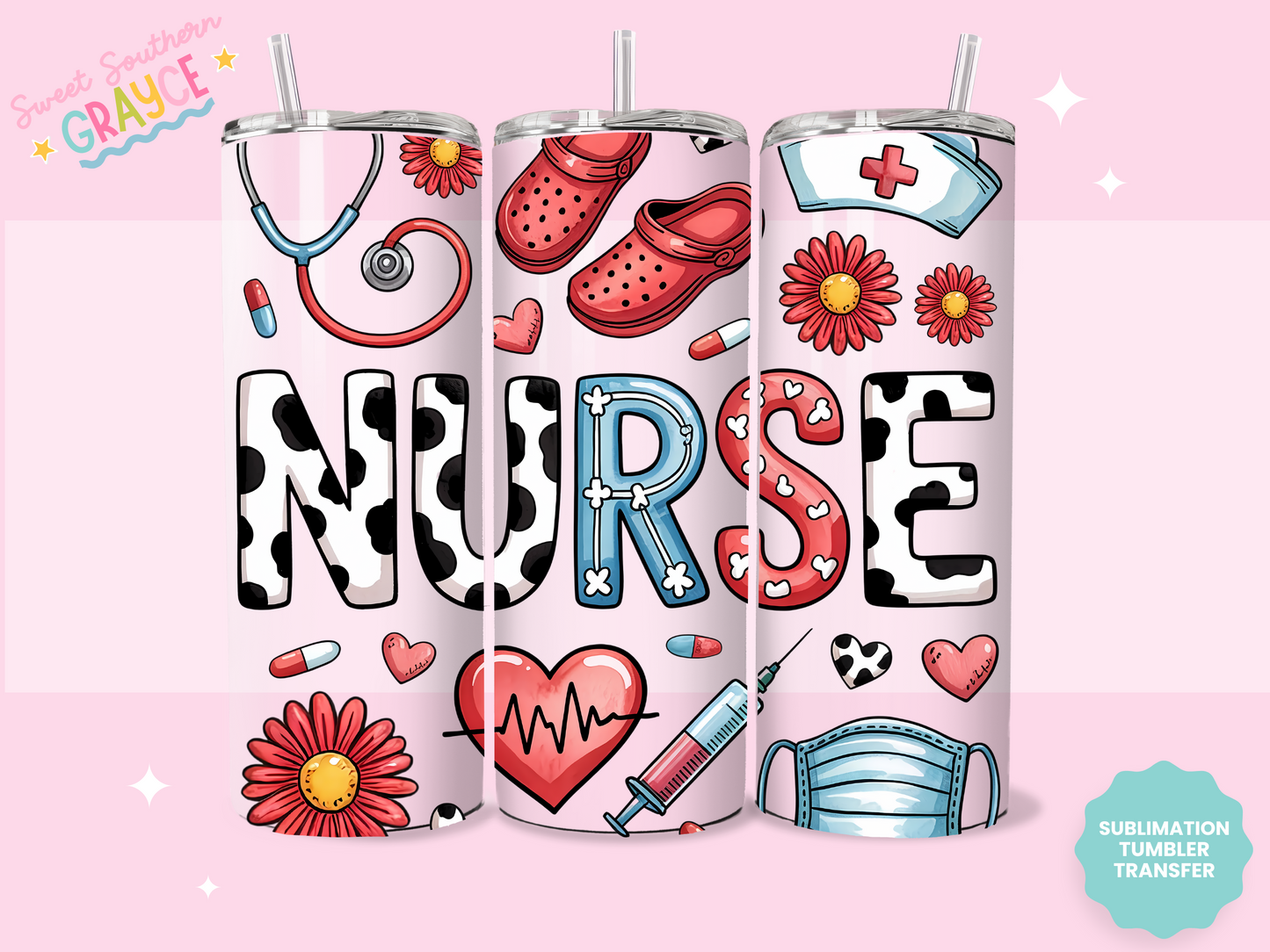 20oz SUBLIMATION TRANSFER - SPRING NURSE