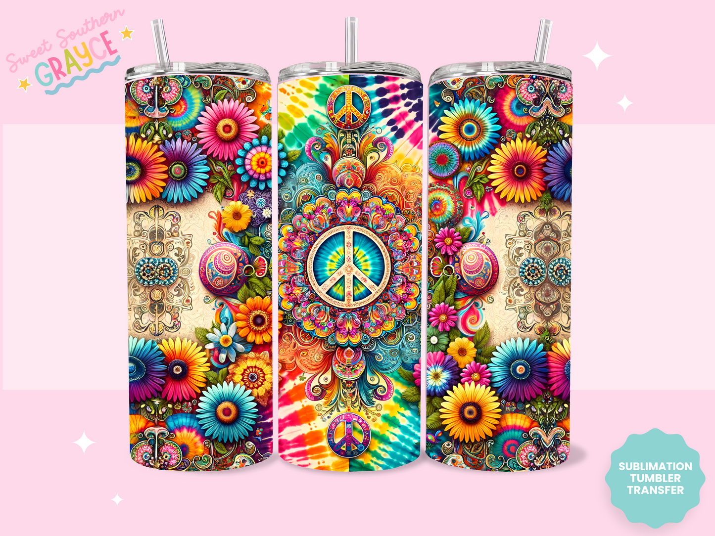 20oz SUBLIMATION TRANSFER - RETRO PEACE SIGN