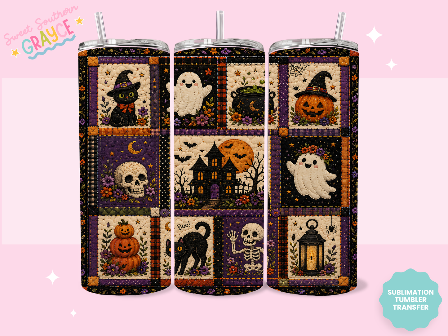 20oz SUBLIMATION TRANSFER- HALLOWEEN QUILT