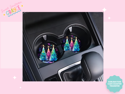CAR COASTER SUBLIMATION TRANSFER - COLORFUL CHRISTMAS TREES