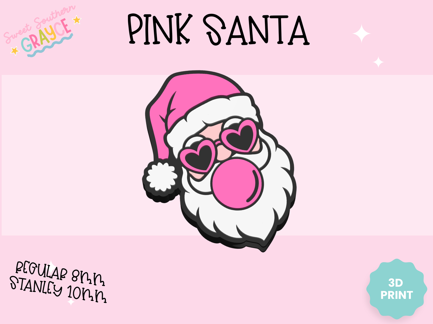 3D STRAW TOPPER- PINK SANTA