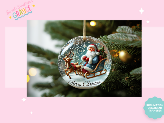 ORNAMENT SUBLIMATION TRANSFER - MERRY CHRISTMAS SANTA