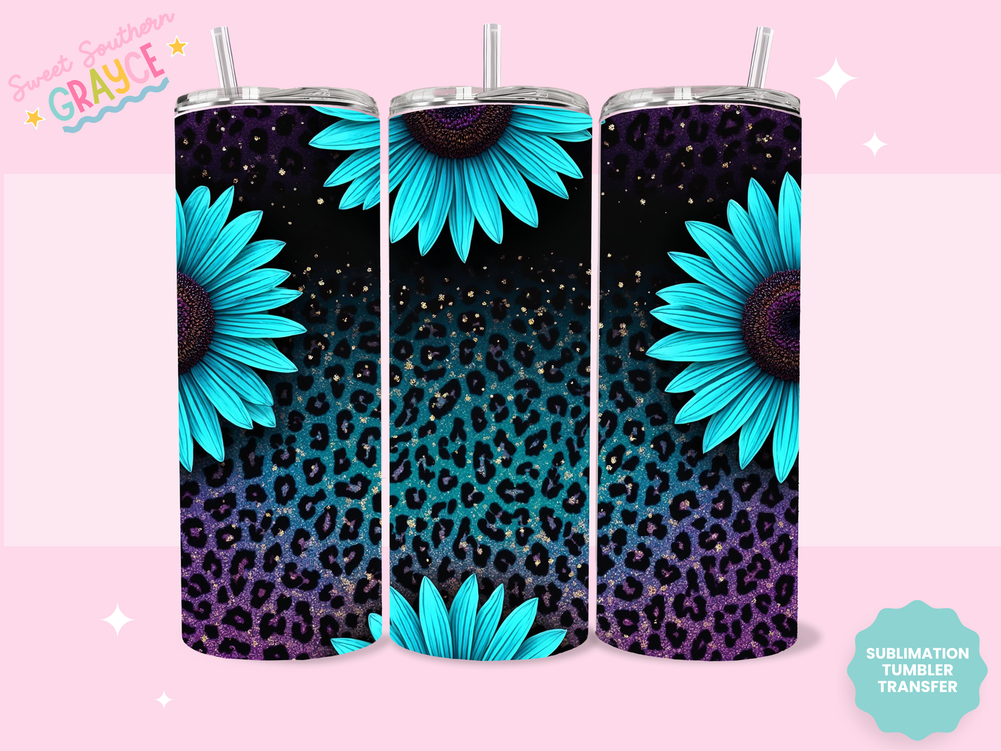 20oz SUBLIMATION TRANSFER- TEAL SUNFLOWERS