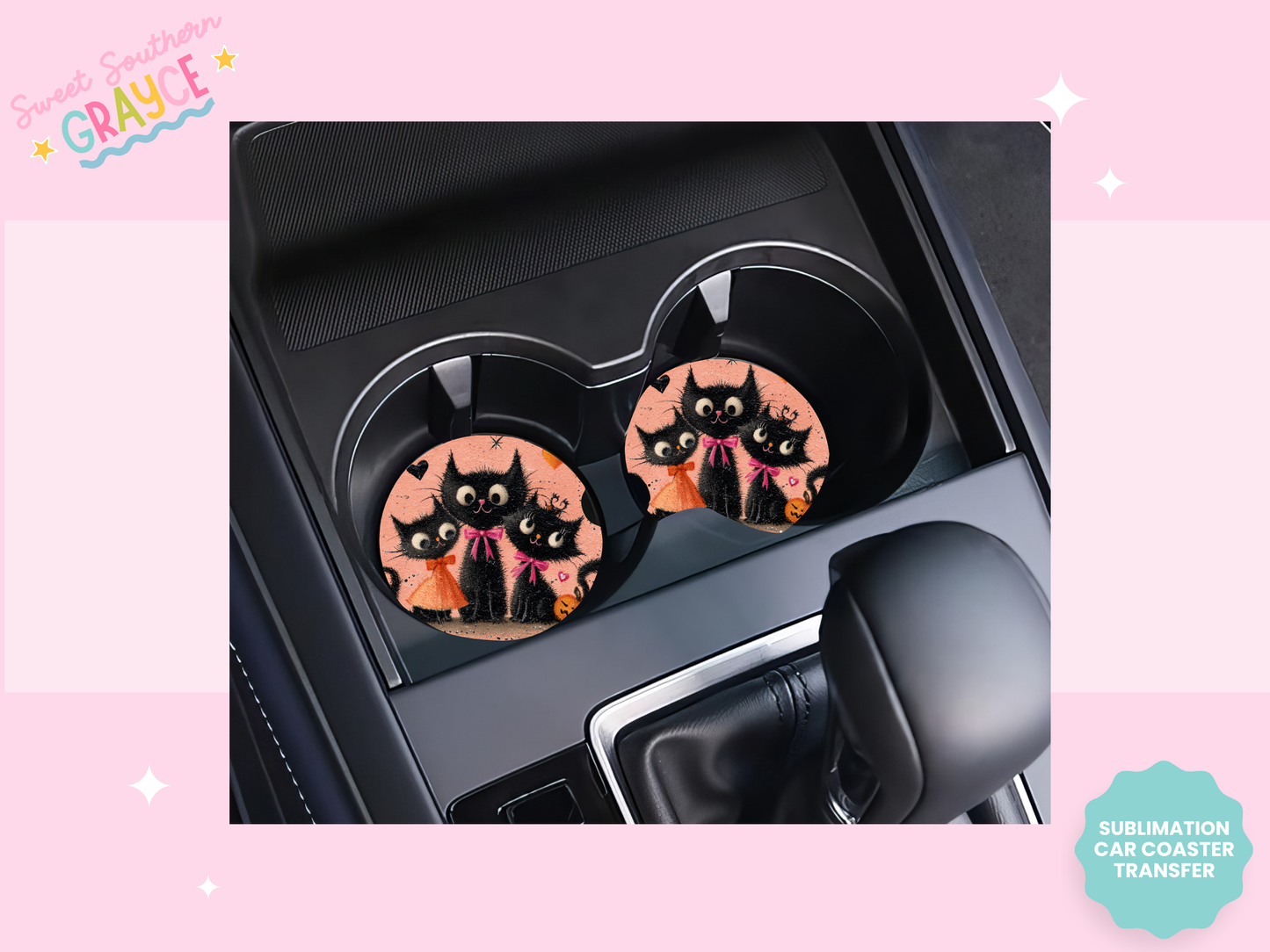 CAR COASTER SUBLIMATION TRANSFER - SPOOKY CATS