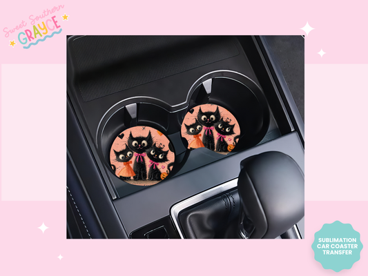 CAR COASTER SUBLIMATION TRANSFER - SPOOKY CATS