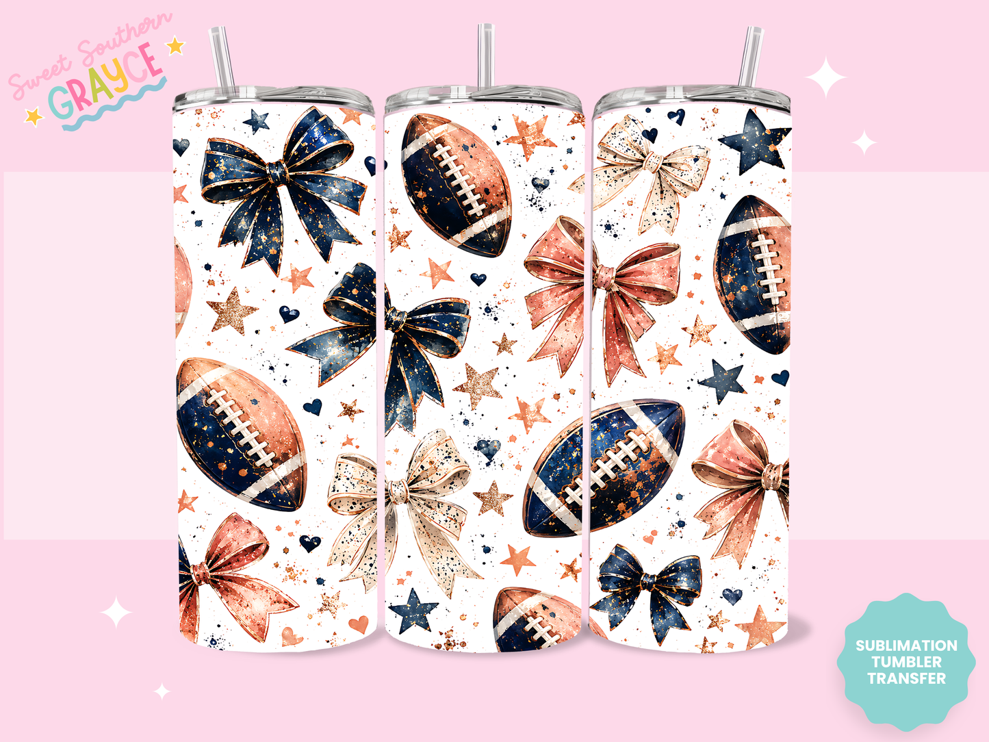 20oz SUBLIMATION TRANSFER- FOOTBALLS AND BOWS