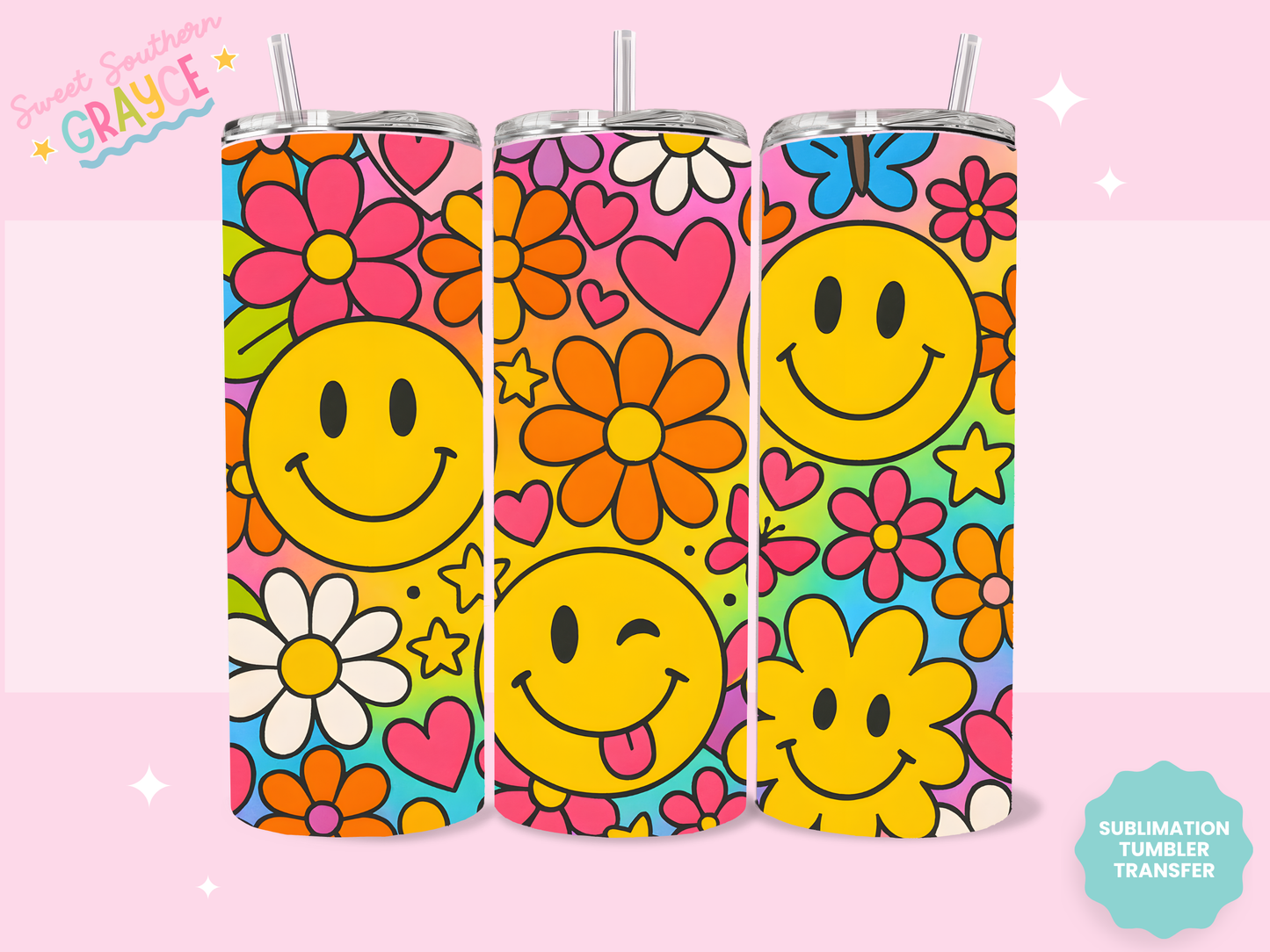 20oz SUBLIMATION TRANSFER- GROOVY SMILEY