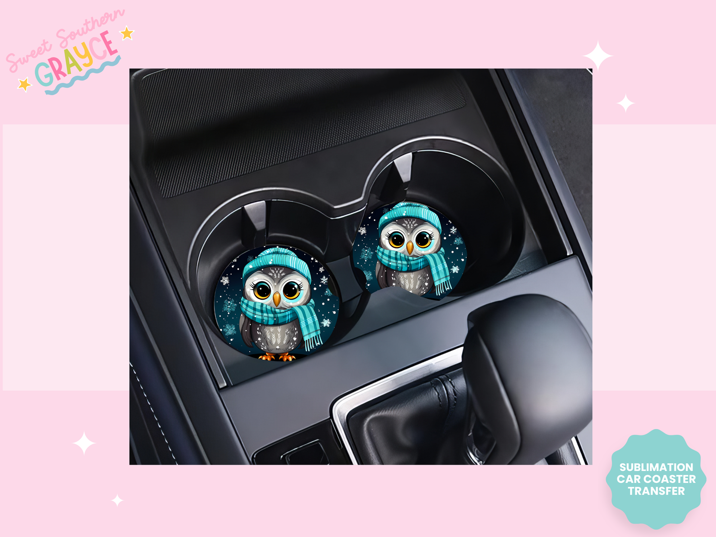 CAR COASTER SUBLIMATION TRANSFER - WINTER OWL