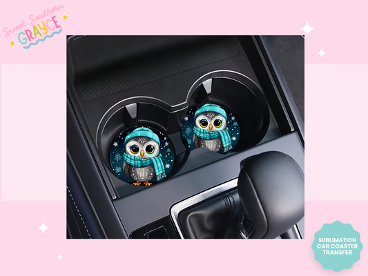 CAR COASTER SUBLIMATION TRANSFER - WINTER OWL