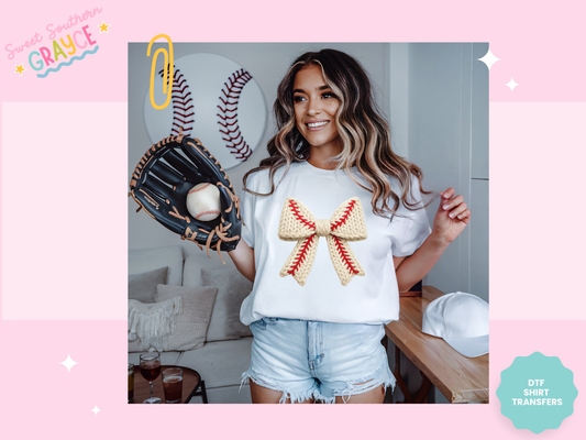 FAUX YARN BASEBALL BOW