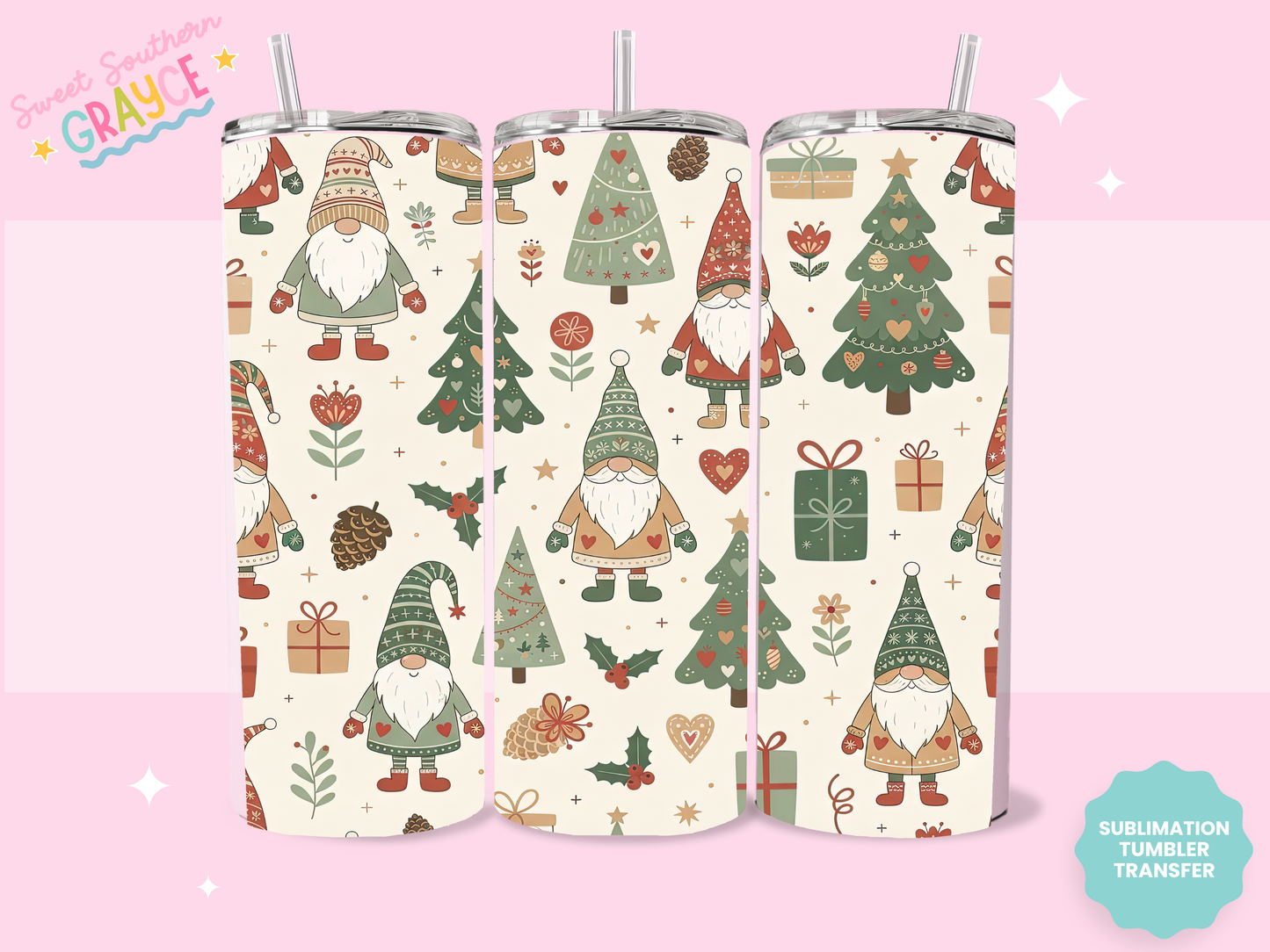 20oz SUBLIMATION TRANSFER- CHRISTMAS GNOME AND THINGS