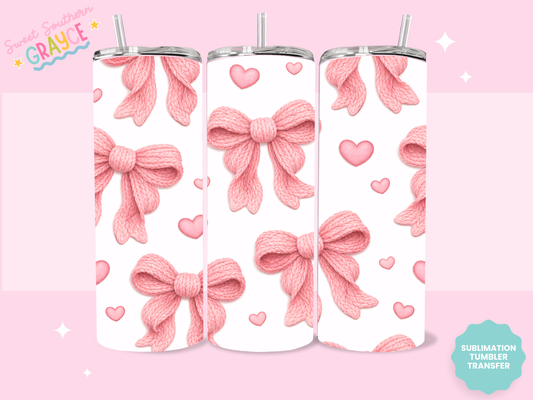 20oz SUBLIMATION TRANSFER- FAUX YARN PINK BOWS