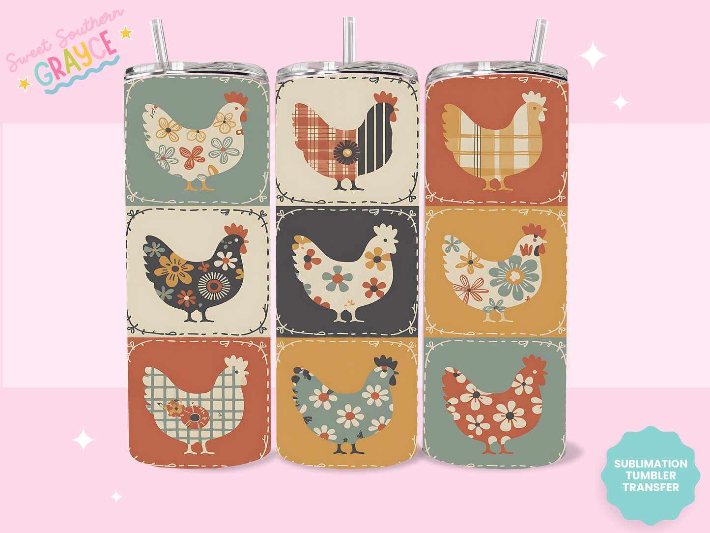 20oz SUBLIMATION TRANSFER- CHICKEN BLOCKS