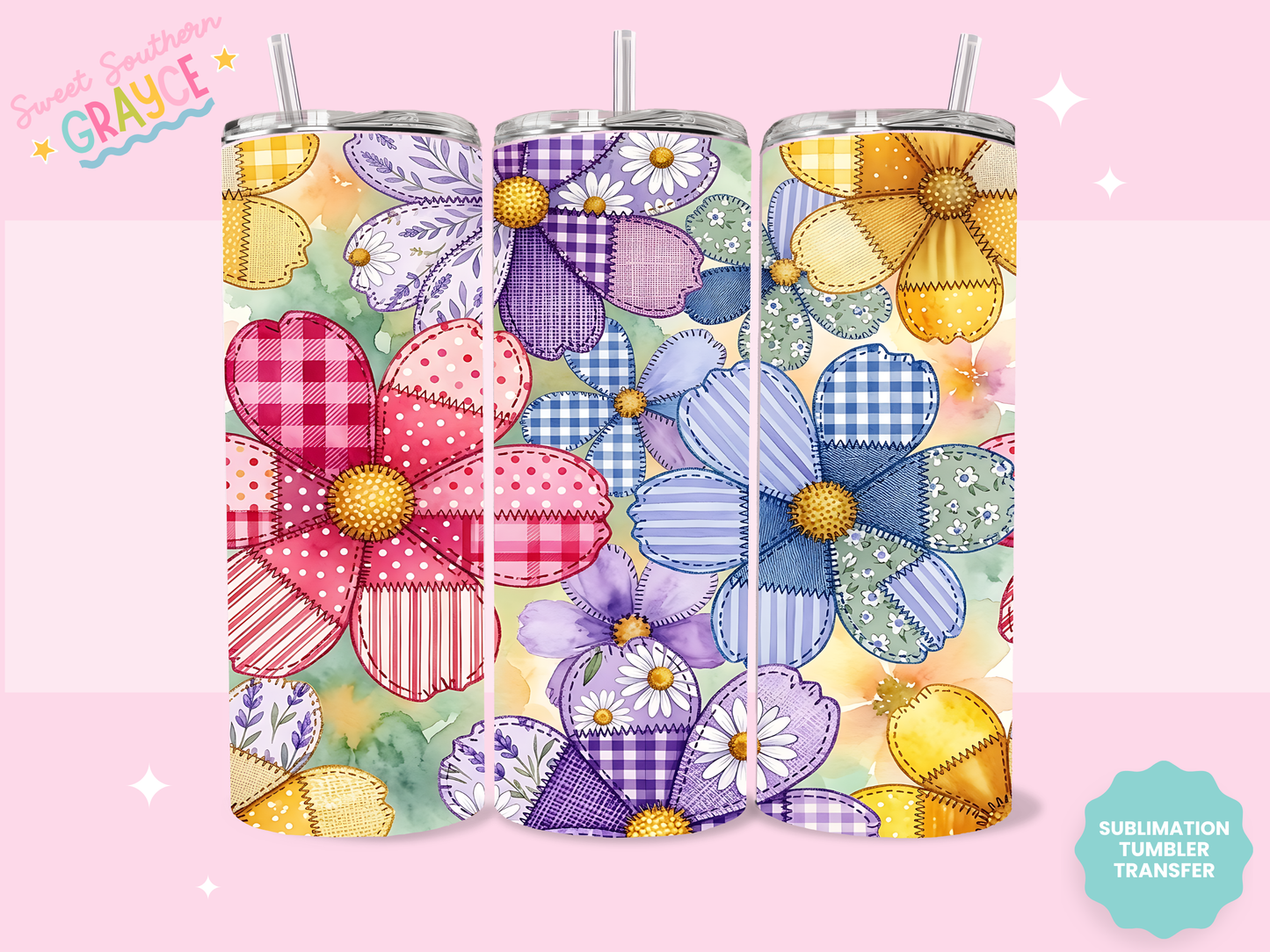 20oz SUBLIMATION TRANSFER- QUILT FLOWERS