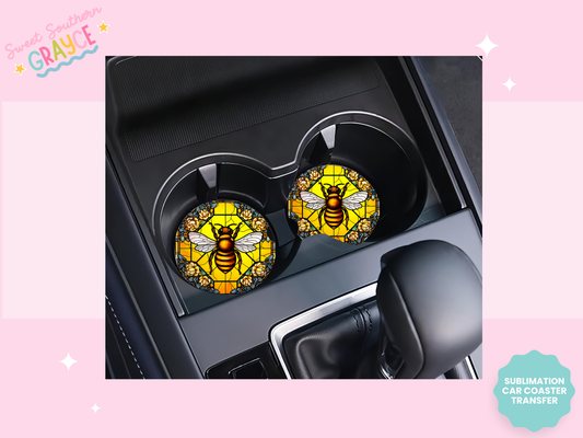 CAR COASTER SUBLIMATION TRANSFER - STAINED GLASS BEE