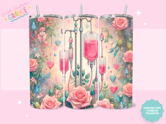 20oz SUBLIMATION TRANSFER - NURSING IV POLE WITH FLOWERS