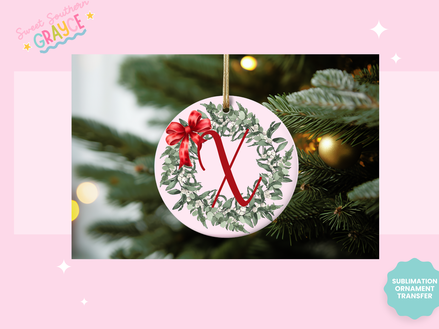 ORNAMENT SUBLIMATION TRANSFER - LETTER WREATH