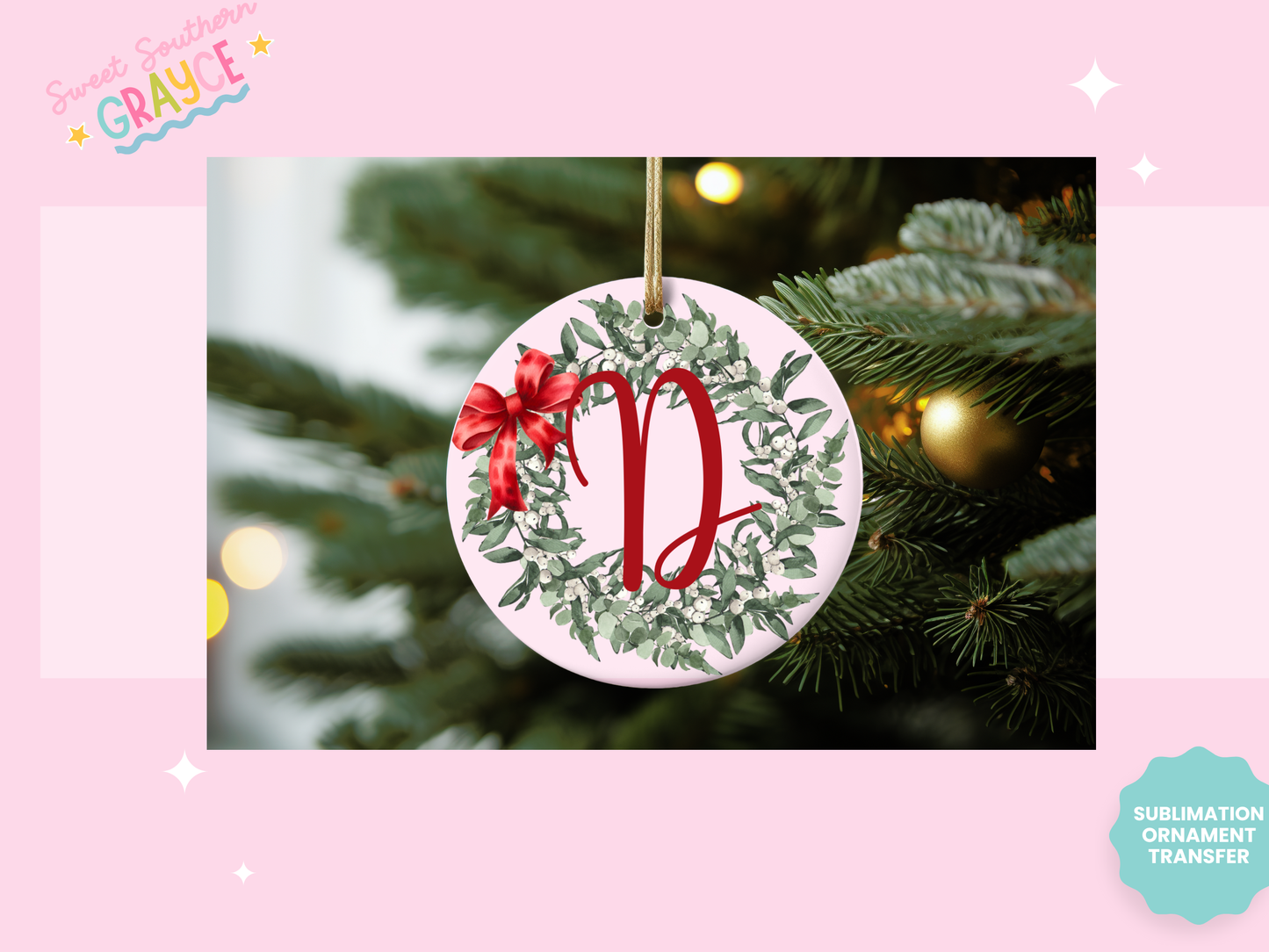 ORNAMENT SUBLIMATION TRANSFER - LETTER WREATH