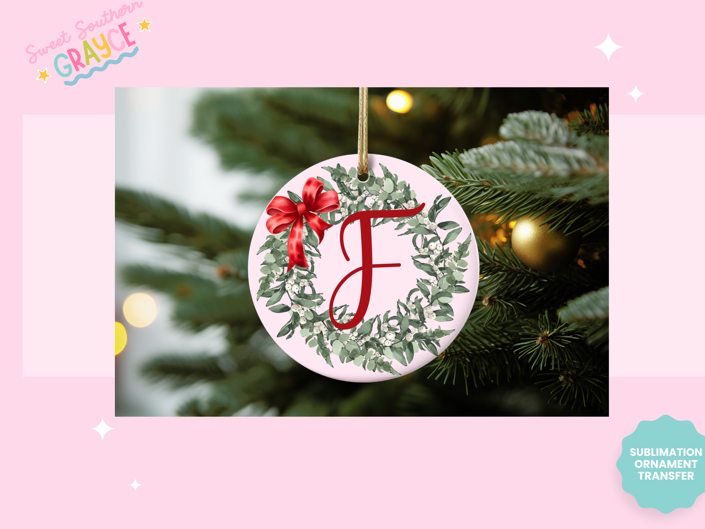 ORNAMENT SUBLIMATION TRANSFER - LETTER WREATH